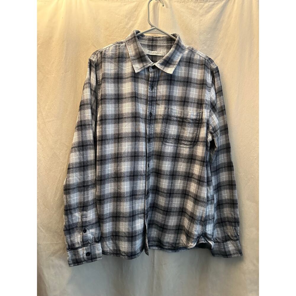 Outerknown Organic Cotton Flannel Button Up Plaid Black White Shirt Mens Large